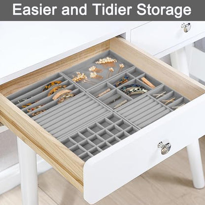 12Pcs Velvet Stackable Jewelry Trays, Jewelry Drawer Organizer, Large Removable Display Jewelry Tray, Necklace Bracelet Storage Box for Earring, Ring, Brooch, Watch (Grey) - color: 12 Pack-Grey