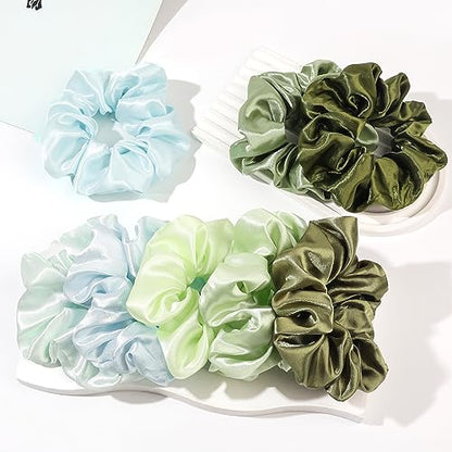 Ivyu Scrunchies for Women's Thick Curly Hair, Satin Hair Scrunchies for Girls, Big Cute Ponytail Holders, No Crease No Damage, 4 Pieces, Green - color: Green