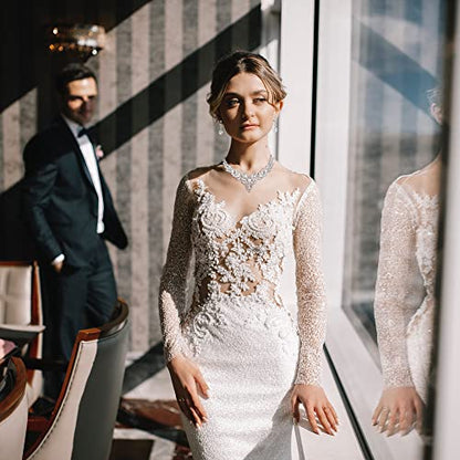 Rhinestone Bridal Jewelry Sets for Women Crystal Necklace Earrings Bracelet Set Silver-Tone Wedding Bridal Bridesmaid Gifts fit with Wedding Dress - color: A:3pcs-Silver Tone Necklace + Earrings + Bracelet set