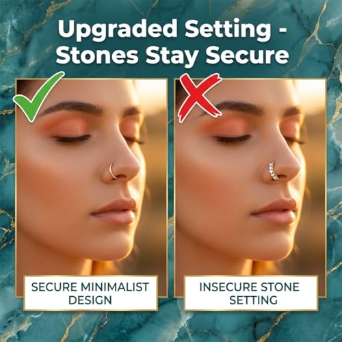 20G Nose Rings Hoop Set for Women, 12PCS Hypoallergenic Stainless Steel Comfortable for Ear Stack Daily Wear Dainty Non Tarnish Nose Hoop Stud Set, L Shaped CZ Threadless Flat Back Nose Stud Piercing Jewelry - color: 20G(0.8MM)-Gold
