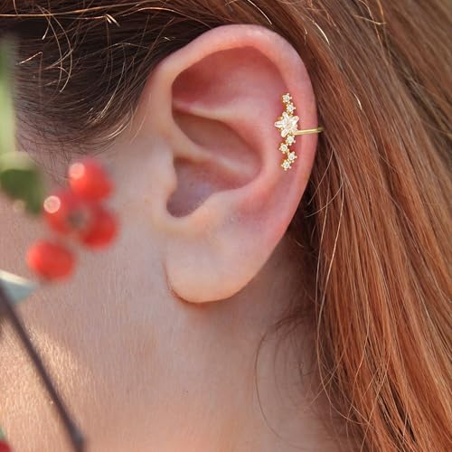 Star 14K Gold Plated Ear Cuff Earrings for Women Non Piercing, Dainty Silver Plated Clip on Cartilage Ear Cuff Non Pierced Trendy CZ Northstar Starburst Sparkling Climber Clawer Earring Jewelry - style: Northstar-Gold
