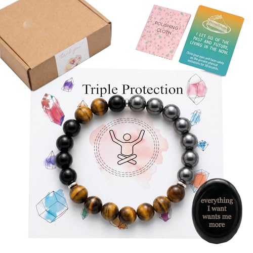8MM Beaded Stretch Bracelet Gift Set-Natural Healing Crystal | Handmade, Ideal Gift,Unisex, Various Natural Stone ,For Healing&Stress Relief&Money&Protection, For Meditation & Yoga - color: Black