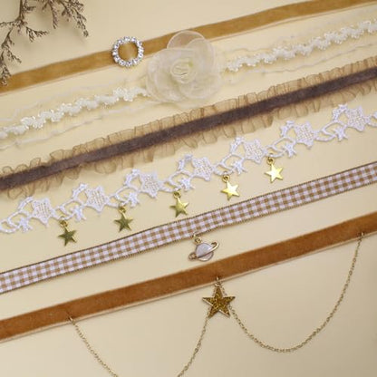 Nova&Aria Chokers Set For Women Heart Choker Necklaces Flower Pendant Velvet Cute Pink Turquoise Blue White Black Choker Necklace Christmas Colorful Lace Chokers - color: Brown-B