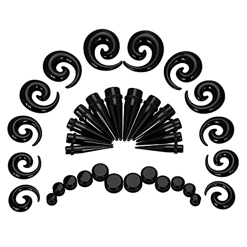 Qmcandy 00G-20mm Ear Stretching Kit 36PCS Big Gauge Taper Kit Large Acrylic Tunnel Plug Spiral Set - color: 36pcs, Black