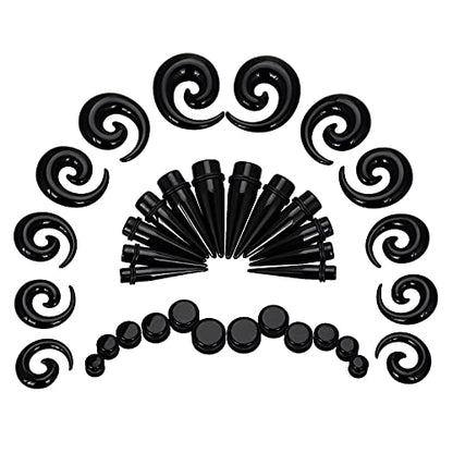 Qmcandy 00G-20mm Ear Stretching Kit 36PCS Big Gauge Taper Kit Large Acrylic Tunnel Plug Spiral Set - color: 36pcs, Black