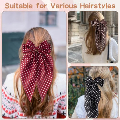 Unbednigt 6 PCS Polka Dot Hair Bows for Women Girls Big Red Bow Clips - color: Polka Dot