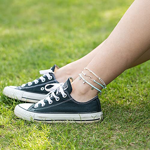 Waterproof String Anklets Cute Beaded Ankle Bracelets Beach Wave Anklet Stainless Steel Coin Boho Ankle Jewelry for Women - color: White
