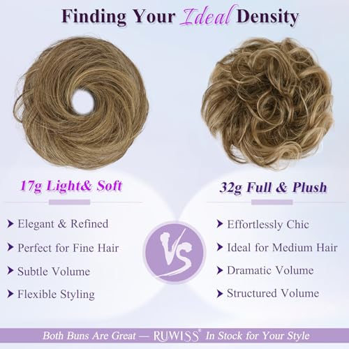RUWISS 100% Human Hair Bun Small Messy Bun Hair Piece, One Hairpiece Two Styles Mini Natural Looking Scrunchies Updo for Daily, Hair Buns for Thin & Fine Hair Women Ponytail Extension (Medium Brown) - color: 4#-1 Medium Brown