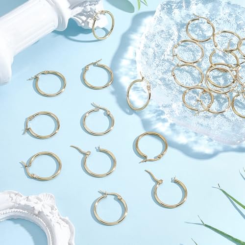 Beebeecraft 1 Box 12 Pairs Small Round Hoop Earrings 18K Gold Plated Stainless Steel Gold Ring Hoops 25mm Circle French Decorative Chunky Jewelry Earring Rings for Women Ear Piercing Jewelry DIY Decor - size: 25x2mm