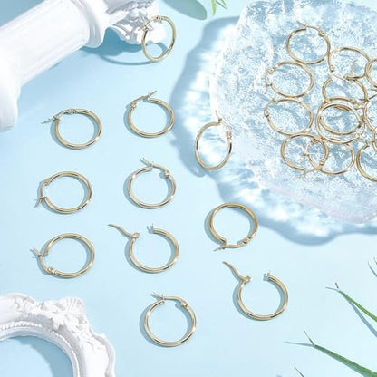 Beebeecraft 1 Box 12 Pairs Small Round Hoop Earrings 18K Gold Plated Stainless Steel Gold Ring Hoops 25mm Circle French Decorative Chunky Jewelry Earring Rings for Women Ear Piercing Jewelry DIY Decor - size: 25x2mm