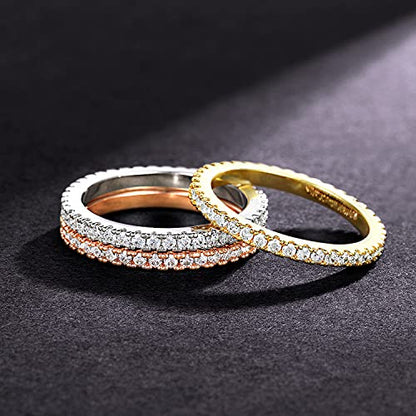 MDFUN 14K Gold Plated Full Eternity Band Ring for Women Round Cut Cubic Zirconia Stackable Wedding Band Anniversary Promise Ring - color: 3 PCS, size: 4.5