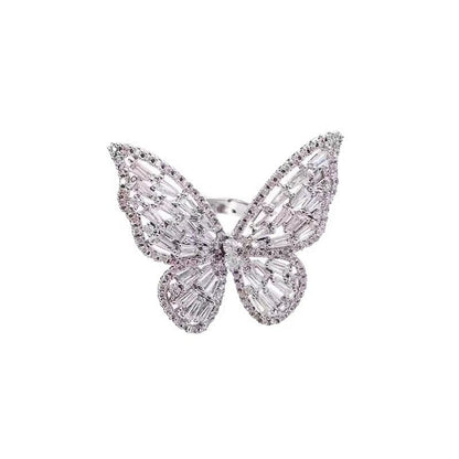 Oversized Butterfly Ring, Silver-Tone Statement Cocktail Ring