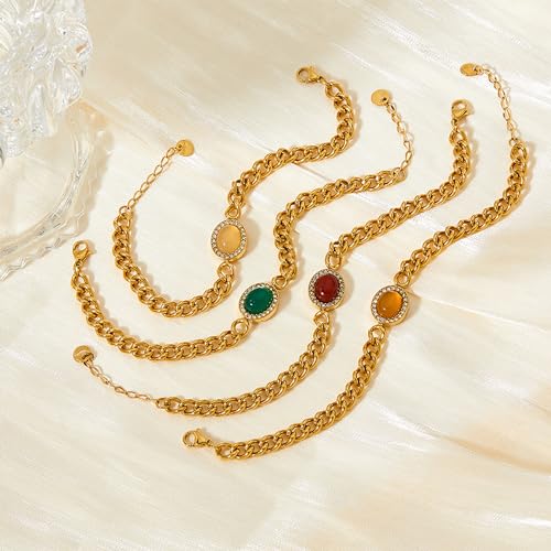 A D. ALLEN & DANMI. 18 K Gold Plated Love Bangle Bracelet Set Flexible Wide Wristband Bangle Bangle Set for Love - color: 2 Sests (Green Stone)