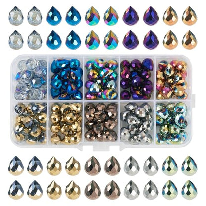 150Pcs Electroplate Faceted Teardrop Glass Beads Colorful Waterdrop Crystal Glass Beads Top Drilled Drop Beads Chandelier Dangle Pendants for DIY Earring Bracelet Necklace Jewelry Making - color: Mixed Color-C