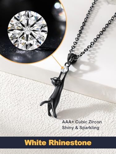 U7 Cat Pendant Necklace for Women Stainless Steel Cute Kitty Cat Jewelry Gift - style: 01-Black