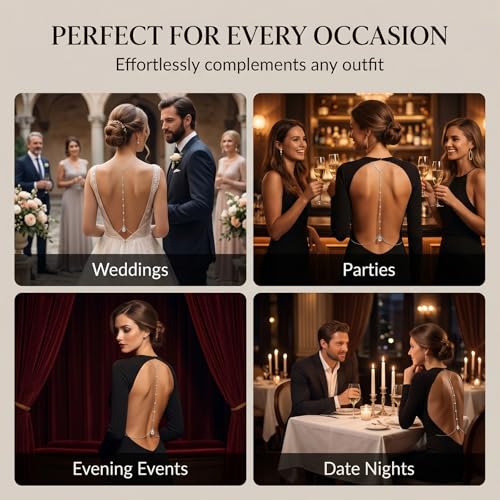 Back Necklace with Rhinestone Pearl Pendant Back Body Chain for Backless Dress Bridal Wedding Backdrop Necklace Crystal Simple Waist Body Jewelry for Women - color: A4:back chain