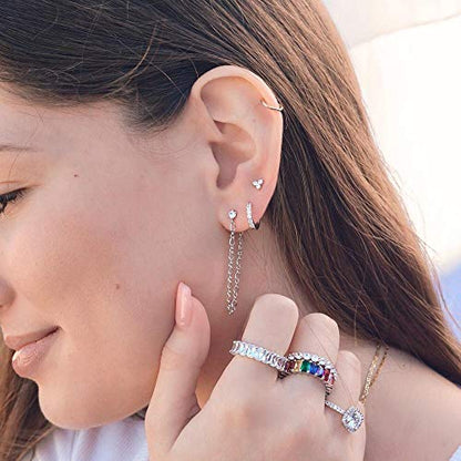 Gacimy Hoop Earrings for Women 14K Gold Plated Cartilage Stud Small Huggie Ear Cuff - color: Rose Gold & CZ, size: 13MM