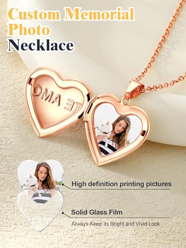 U7 Women Locket Necklace, Heart Photo Lockets Hold Picture, Gift Box Packed | Gold/Silver/Rose Locket Charm, Custom Picture and Engravement Heart Pendant, 20" Chain, Personalized Gift for Mom Wife Friend - color: 04# Rose Gold(Tree of Life)