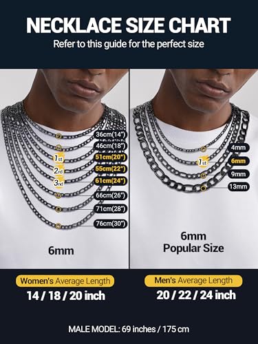 PROSTEEL Stainless Steel Figaro Link Chain Necklace for Men Women | 18K Gold Plated/Black/Silver,4/6/9/13mm Width,Sweat-proof and Fade-resistant Diamond Cut Chain with Sturdy Clasp,18"-30" - color: Black, size: 14 inch(choker), style: 4mm Width
