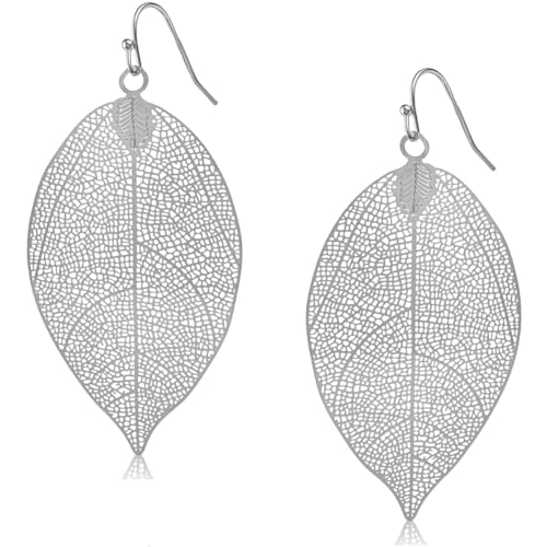 Leaf Earrings for Women - Gold or Silver Tone Filigree Dangle Earrings | Plated in Gold Tone or Silver Tone - color: 2.2" inch - Small Silver