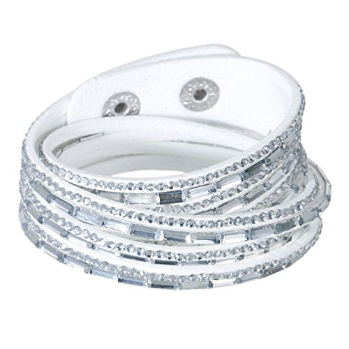 Sexy Sparkles Suede Velvet Wrap Bracelet – Adjustable Multi-Layer Jewelry with Snap Clasp for Women. - color: White