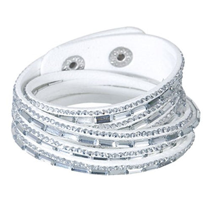 Sexy Sparkles Suede Velvet Wrap Bracelet – Adjustable Multi-Layer Jewelry with Snap Clasp for Women. - color: White