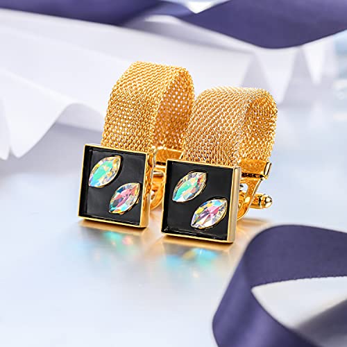 HAWSON Mens Cufflinks with Chain - Stone and Shiny Gold Tone Shirt Accessories - Party Gifts for Young Men - color: 24K Gold Color+White Symphony Crystal