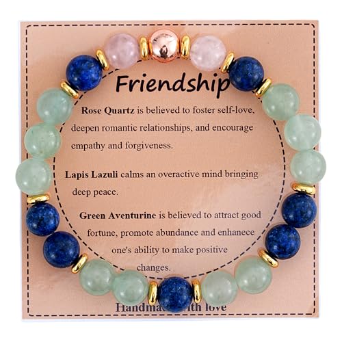 KSQS Healing Stone Bead Bracelet for Women, Natural Gemstones Balance Protection Bracelet, Spiritual Crystal Beads Bracelet Anxiety Relief with Meaning Card - color: Friendship