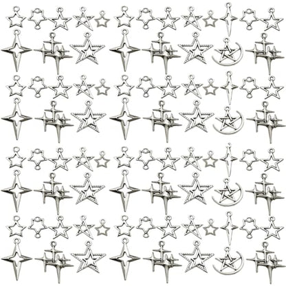150pcs Alloy Ancient Silver Four Star Series Pendant Jewelry Making DIY Keychain Earrings Pendant Various Design Charms for Jewelry Making Bracelets Necklace (SN712) - color: SN712