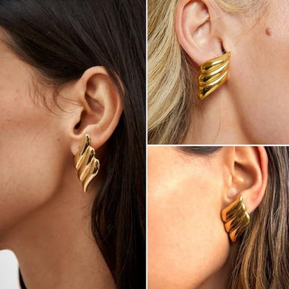 Geometric Rectangle Gold Plated Stud Earrings Irregular Hammered Chunky Statement Square Earrings for Women Trendy - color: Gold Wings