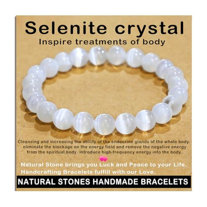 AD Beads Handmade Gemstone Stretch Elastic Bracelet Crystal Healing Reiki Nature's Beauty and Spiritual Essence Unisex (8mm, Selenite Crystal (Inspire Treatments)) - color: Selenite Crystal (Inspire Treatments), size: 8mm