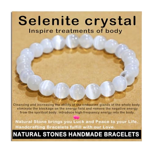 AD Beads Handmade Gemstone Stretch Elastic Bracelet Crystal Healing Reiki Nature's Beauty and Spiritual Essence Unisex (8mm, Selenite Crystal (Inspire Treatments)) - color: Selenite Crystal (Inspire Treatments), size: 8mm