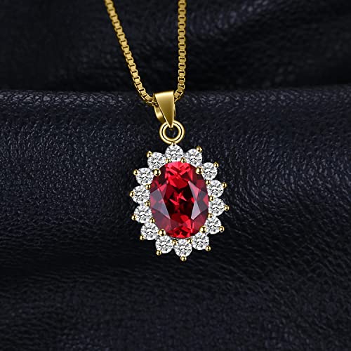 JewelryPalace Princess Diana Kate Middleton Natural Amethyst Citrine Garnet Peridot Topaz Created Ruby Sapphire Simulated Emerald Pendant Necklace for Women, 925 Sterling Silver Gemstone Jewelry Set - color: Q-Yellow Gold Plated-garnet