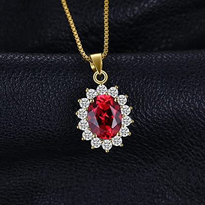 JewelryPalace Princess Diana Kate Middleton Natural Amethyst Citrine Garnet Peridot Topaz Created Ruby Sapphire Simulated Emerald Pendant Necklace for Women, 925 Sterling Silver Gemstone Jewelry Set - color: Q-Yellow Gold Plated-garnet