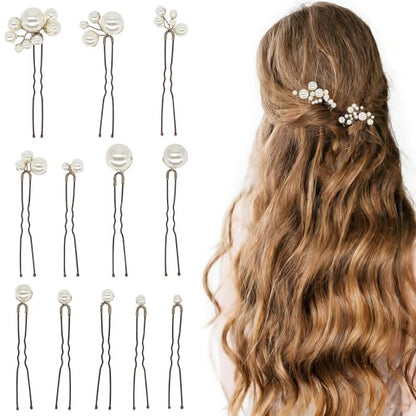 12Pcs Bridal Pearl Hair Clip, Wedding Hair Accessories for Party, Various Styles Handmade Pearl Decorations Supplies, Wedding Pins for Bridesmaid Bride