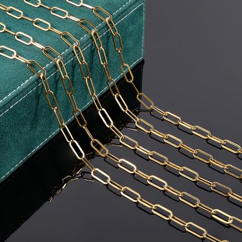 UMAOKANG 6.6 Feet Paperclip Chain for Jewelry Making Gold Plated Stainless Steel Bulk Chain on Spool - color: Paperclip Gold