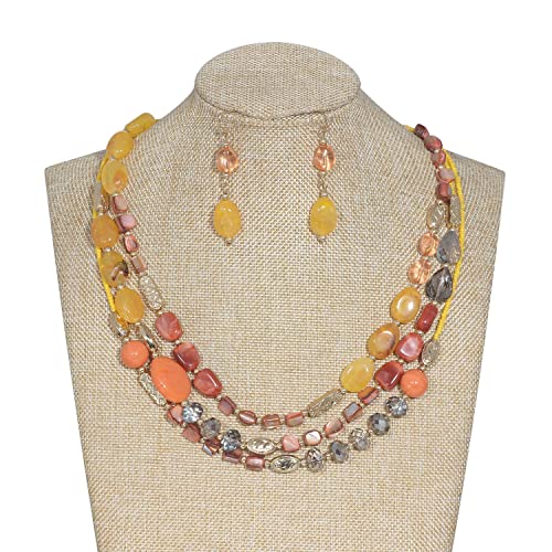 Coiris 3 Multi Layer Shell Glass Beaded Fashion Necklace for Women 21" - color: N0001-Blood Orange