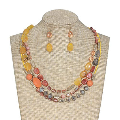 Coiris 3 Multi Layer Shell Glass Beaded Fashion Necklace for Women 21" - color: N0001-Blood Orange