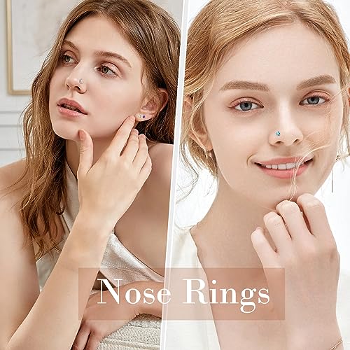 36-44 Pcs 18G 20G Nose Rings Studs Nose Rings for Women Nose Piercings Jewelry Surgical Stainless Steel Nose Studs Moon Star Heart Butterfly Hypoallergenic Body Piercing Jewelry for Women Men - color: 20G Colorful A-Screw- 44 Pcs