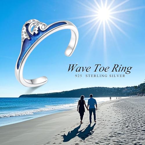 Alphm 925 Sterling Silver Toe Ring for Women Adjustable Open Toe Ring Foot Jewelry Gift - color: White-Wave