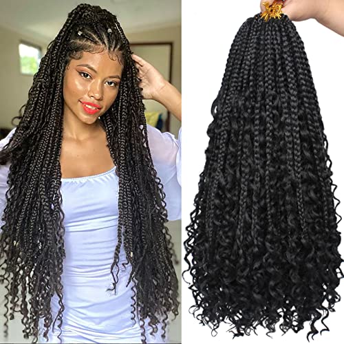 Unionbeauty 8 Packs 24 Inch Boho Box Braids Crochet Hair Curly Ends Goddess Box Braids Hair Distressed Butterfly Bohemian Hippie Braids Pre-looped Synthetic Braiding Hair Extension for Black Woman 1B# - color: 1B#, size: 24 Inch (Pack of 8)