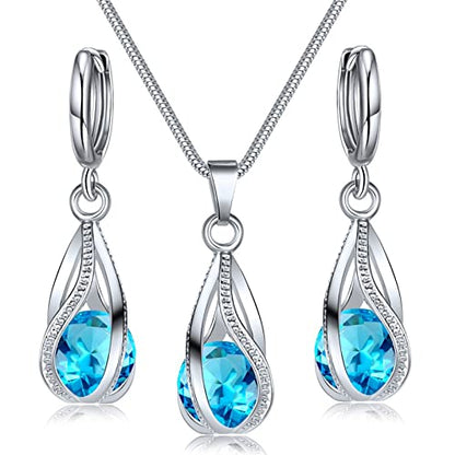 IFKM Silver Jewelry Sets for Women Rhinestone Crystal CZ Bridal Bridesmaid Accessories Necklace Earrings set for Wedding Prom Anniversary Birthday Gifts - color: Cambridge Blue