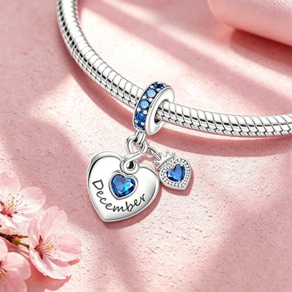 BLUELUNE Birthstone Charms, 925 Sterling Silver Dangle Charm with 5A Cubic Zirconia for Bracelets or Necklaces, Birthday, Mother's Day Present for Women - color: December