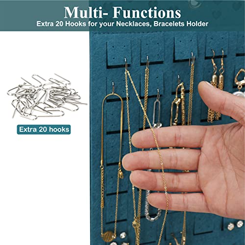 Resovo Hanging Earrings Organizer, Wall Earring Holder with 20 Hooks, Holds Up To 300 Pairs, Compact Design, Soft Material-Dark Green - color: Dark Green, size: 22.5*13.6 inches