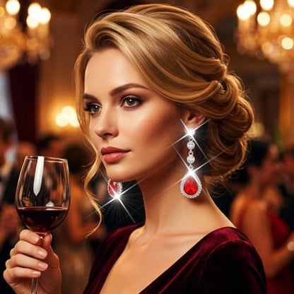 Catery Rhinestone Earrings Silver Crystal Teardrop Earrings Long Wedding Jewelry for Women - color: Red