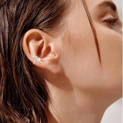 Star 14K Gold Plated Ear Cuff Earrings for Women Non Piercing, Dainty Silver Plated Clip on Cartilage Ear Cuff Non Pierced Trendy CZ Northstar Starburst Sparkling Climber Clawer Earring Jewelry - style: Northstar-Silver