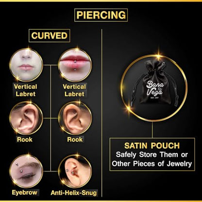 Surgical Steel Curved Barbell Ring 16g 5/16 8mm 3mm Ferido Ball Helix Earring Eyebrow Piercing Jewelry Choose Colors and Size - color: M-6pcs-Clear-16g-5/16"(8mm)-3mmBall