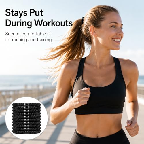 10-Piece Hair Ties: Soft Knitted Hair Tie for Thick/Coarse/Curly Hair. Gentle Hair Ties No Damage—Secure & Protect Strands (Black) - color: Black