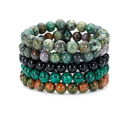 BOMAIL 5PCS Semi-Precious Gemstone Beaded Bracelet 8mm Round Beaded | Healing Crystal Stone, Stretch Bracelets, Unisex, Handmade,Elastic,Yoga Beads Bracelets,Jewelry Gift - color: D