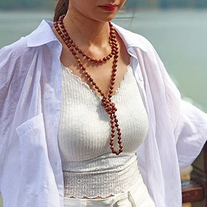 Firstmeet Fashion Natural Round Wood Beads 60'' Long Strand Art Deco Necklace for Women - color: B